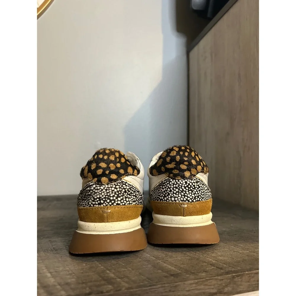 Madewell MWL Court Sneakers Animal Print Calf Hair White Leather Womens 5.5
